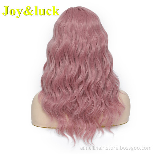 Brown Wig 18inch Medium Length Wholesale Women's Wig Middle Part Finger Wave Natural Water Wave Cosplay Costume Synthetic Wigs